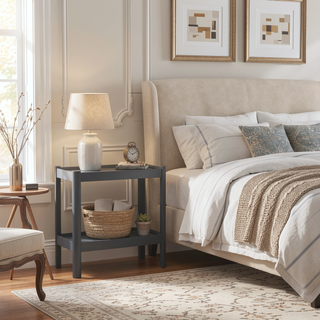 Sunvega White Modern Nightstand with Two Spacious Shelves and Rounded Corners