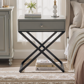 Sunvega Koda Taupe Wooden End Side Table with Glass Top and Drawer