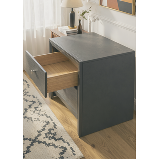 Sunvega Contemporary Gray Gun Metal Finish Two Drawer Nightstand with Round Handle Pull