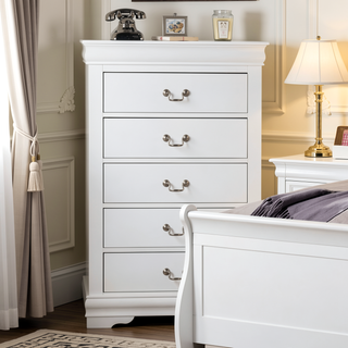 Sunvega Dark Cherry Finish Transitional Chest with English Dovetail Drawers and Bracket Legs