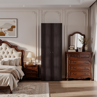 Sunvega Wenge 2-Door Tall Wardrobe Cabinet with Hanging Rod for Bedroom