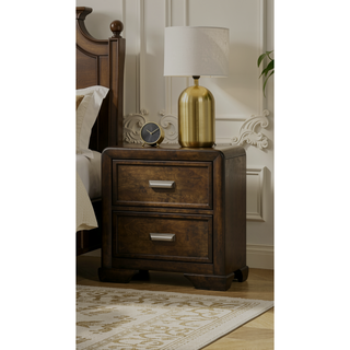 Sunvega Contemporary Dark Brown Wood Nightstand with Two Storage Drawers