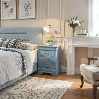 Sunvega Traditional Teal Bedroom Nightstand with Three Drawers for Storage