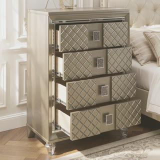 Sunvega Glamorous Champagne Finish Nightstand with 2 Dovetail Drawers and Beveled Mirror Trim