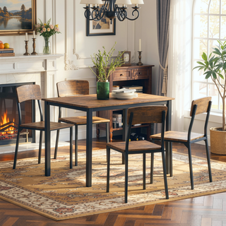 Sunvega 5-Piece Industrial Dining Table Set with 4 Chairs for Small Space