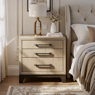 Sunvega Brown 3-Drawer Nightstand With USB Charging Outlet And Felt-Lined Top