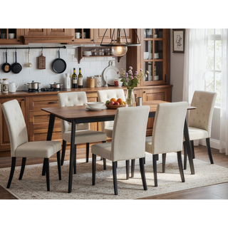 Sunvega Rectangular Walnut Finish Dining Table with Wooden Top and Legs