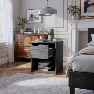 Sunvega Modern Nightstand with Spacious Drawer and Open Shelf for Bedroom
