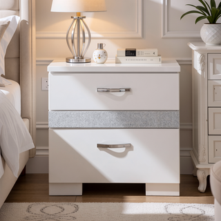 Sunvega White High Gloss Finish Modern Nightstand with 3 Drawers for Bedroom