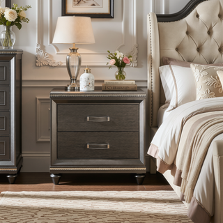 Sunvega Dark Champagne Nightstand with Two Drawers for Storage and Organization