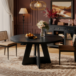 Sunvega 47 Inch Round Wood Dining Table with Walnut Finish for 4-6 Seating
