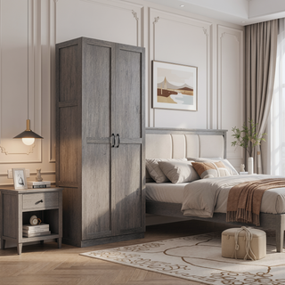 Sunvega Modern Free Standing Wardrobe Closet with 4 Adjustable Shelves for Bedroom