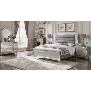 Sunvega Modern Luxury Nightstand with Silver Finish and Diamond Patterned Drawer Fronts
