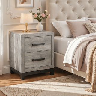 Sunvega Deena 25 Inch Classic 2 Drawer Nightstand with Metal Handles