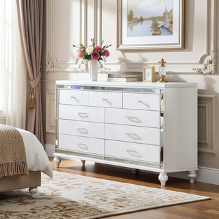 Sunvega Silver Mirror Framed 6-Drawer Dresser with Diamond Accent Handles