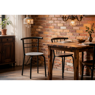 Sunvega 3-Piece Small Dining Table Set with Grey Laminate Top and Black Metal Chairs