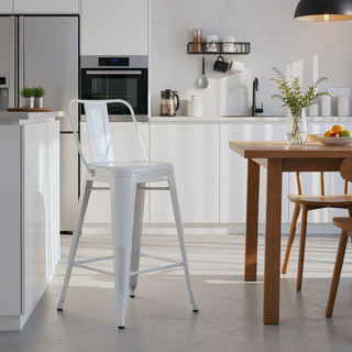 Sunvega 24 Inch Distressed White Metal Counter Height Stool Set of 2