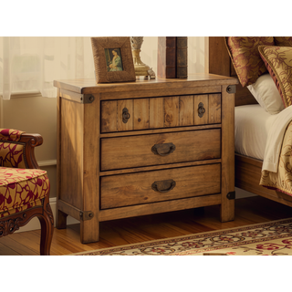 Sunvega Cottage Style Weathered Elm Nightstand with USB Charger and Felt Drawers