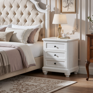 Sunvega Coastal Farmhouse Gray 3-Drawer Nightstand with USB Charging Port