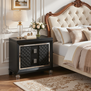 Sunvega Modern Metallic Grey Nightstand with Two Drawers and Sleek Acrylic Legs