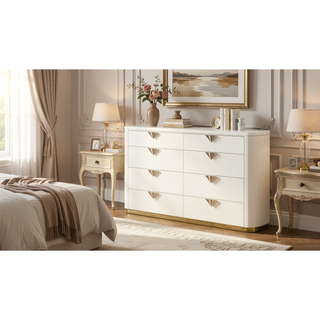 Sunvega Modern Style Wood Dresser with Gold Accents and Six Spacious Drawers