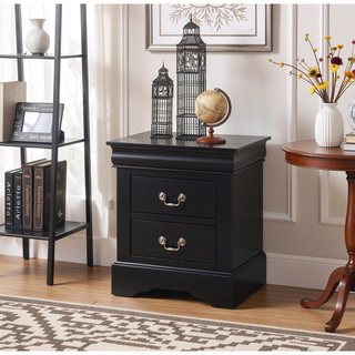 Sunvega Sleek Black Nightstand with Two Spacious Drawers and Nickel Handles