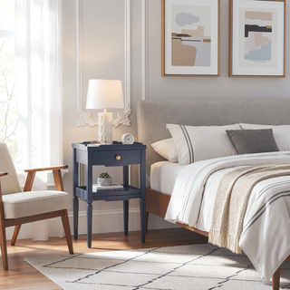 Sunvega Foley White 1-Drawer Nightstand with Gold Pull and Geometric Top