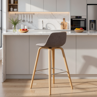 Sunvega Mid-Century Modern Bentwood Counter Bar Stool Set of Two with Mocha Fabric