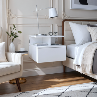 Sunvega Floating Nightstand with Large Drawer and Multiple Shelves for Storage or Decor