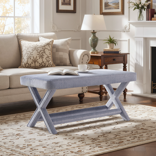 Sunvega Mid-Century Modern Velvet Upholstered Accent Bench with X-Crossed Legs