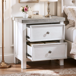 Sunvega Antique White and Gray Finish 2 Dovetail Drawer Nightstand Wooden Furniture
