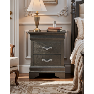 Sunvega Silver Champagne Nightstand with Two Spacious Drawers for Bedroom