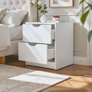 Sunvega White 2-Drawer Nightstand with Large Storage for Bedroom Organization