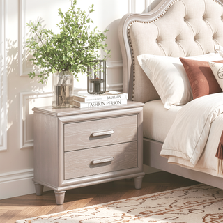 Sunvega Modern Glam Nightstand with USB Ports and Embossed Drawers Bedroom Cabinet