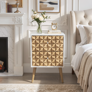 Sunvega Modern White and Brown Nightstand with 2 Drawers for Bedroom