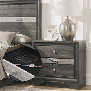 Sunvega Gray Nightstand with Textured Surface and Jewelry Drawer for Bedroom