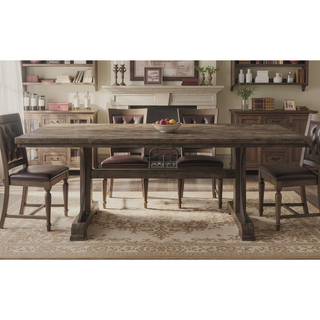 Sunvega Industrial Style Trestle Base Rectangular Dining Table with Curved Metal Accents