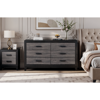 Sunvega Two-Tone Dark Gray and Black Queen Size Bed with Wood Inlay