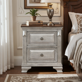 Sunvega Traditional Two-Tone Nightstand with 2 Dovetail Drawers and Wood Top