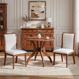 Sunvega Premium Oak Round Dining Table with Pedestal Base for 2-4 Seaters