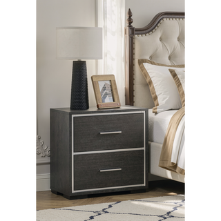 Sunvega Contemporary Dark Gray Nightstand with Two Drawers and Chrome Accents