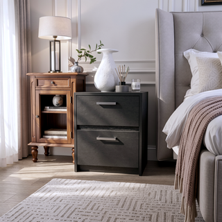 Sunvega Modern White 2-Drawer Nightstand with Metal Handles for Bedroom Storage