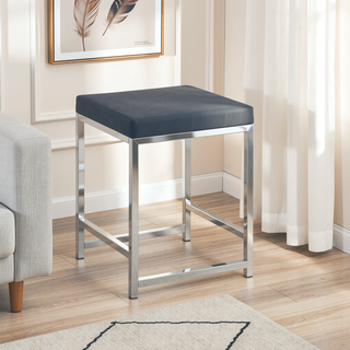 Sunvega Modern Grey Leatherette Upholstered Square Vanity Stool with Foam Cushion