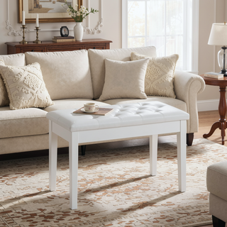 Sunvega Traditional Country Style Faux Leather Tufted Piano Bench for Two
