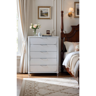 Sunvega Sleek Silver Tone Nightstand with Spacious Drawers and Textured Fronts