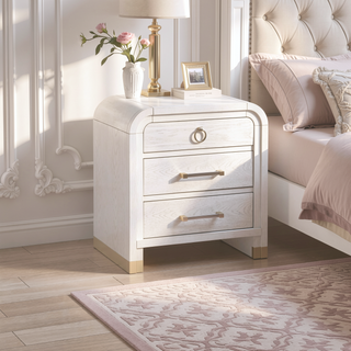 Sunvega Fluted Gold Metal Nightstand with Spacious Drawer and Rounded Sides