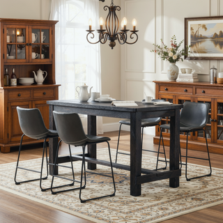 Sunvega Antique Wood Finished Counter Height Dining Set with Four PU Leather Chairs