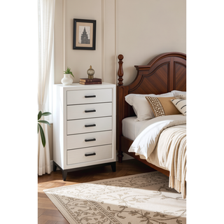 Sunvega White Finish Chest with Black Hardware and Five Drawers
