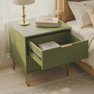 Sunvega Modern Glam Nightstand with Gold Metal Handles and Splayed Legs for Bedroom
