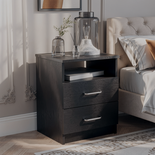 Sunvega 19.9 Inch High Nightstand with Two Drawers and Open Shelf